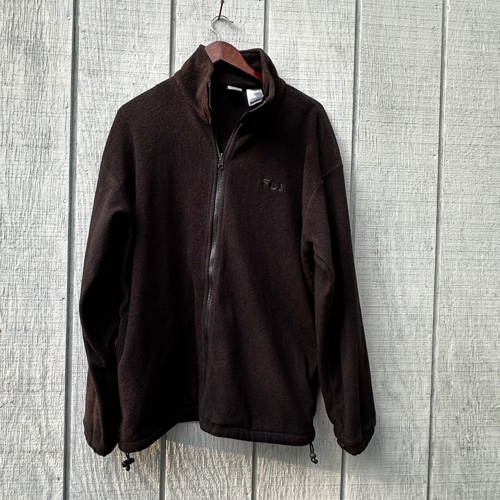 FILA Fleece Jacket Mens‎ Large Full Zip Mock Neck Coat Gray Performance
